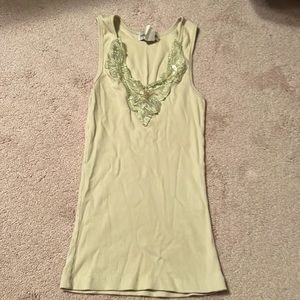 Women’s Anonymous Sage Green Size Medium Beaded Floral Detailed Ribbed Tank Top